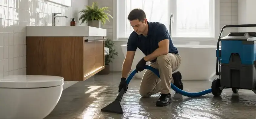Flooded bathroom cleanup in Bay Village, OH by Galloway Water Damage Restoration